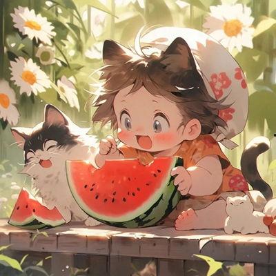 动漫男孩吃瓜头像图,动漫男孩的悠闲夏日时光